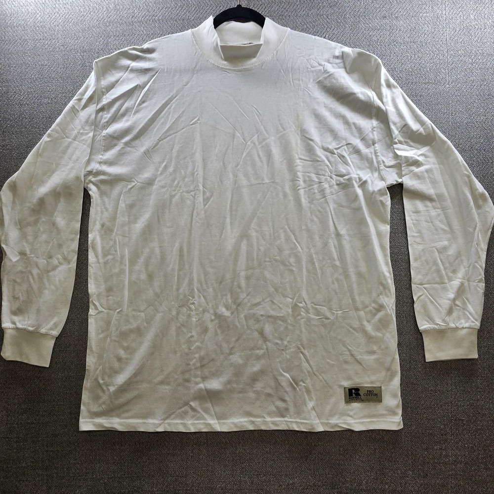 Vintage Y2K Russell Athletic Shirt Mens XL White Pro Cotton Mock Turtleneck NOS